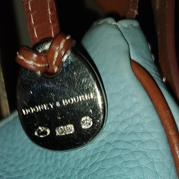 DOONEY & BOURKE ALL WEATHER LEATHER MEDIUM HOBO BAG SKY BLUE/HONEY TRIM EXC COND - Picture 5 of 14